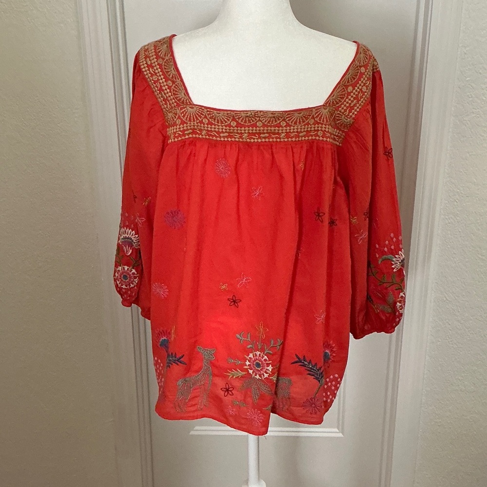 Johnny Was Red Embroidered Blouse - Picture 3 of 7